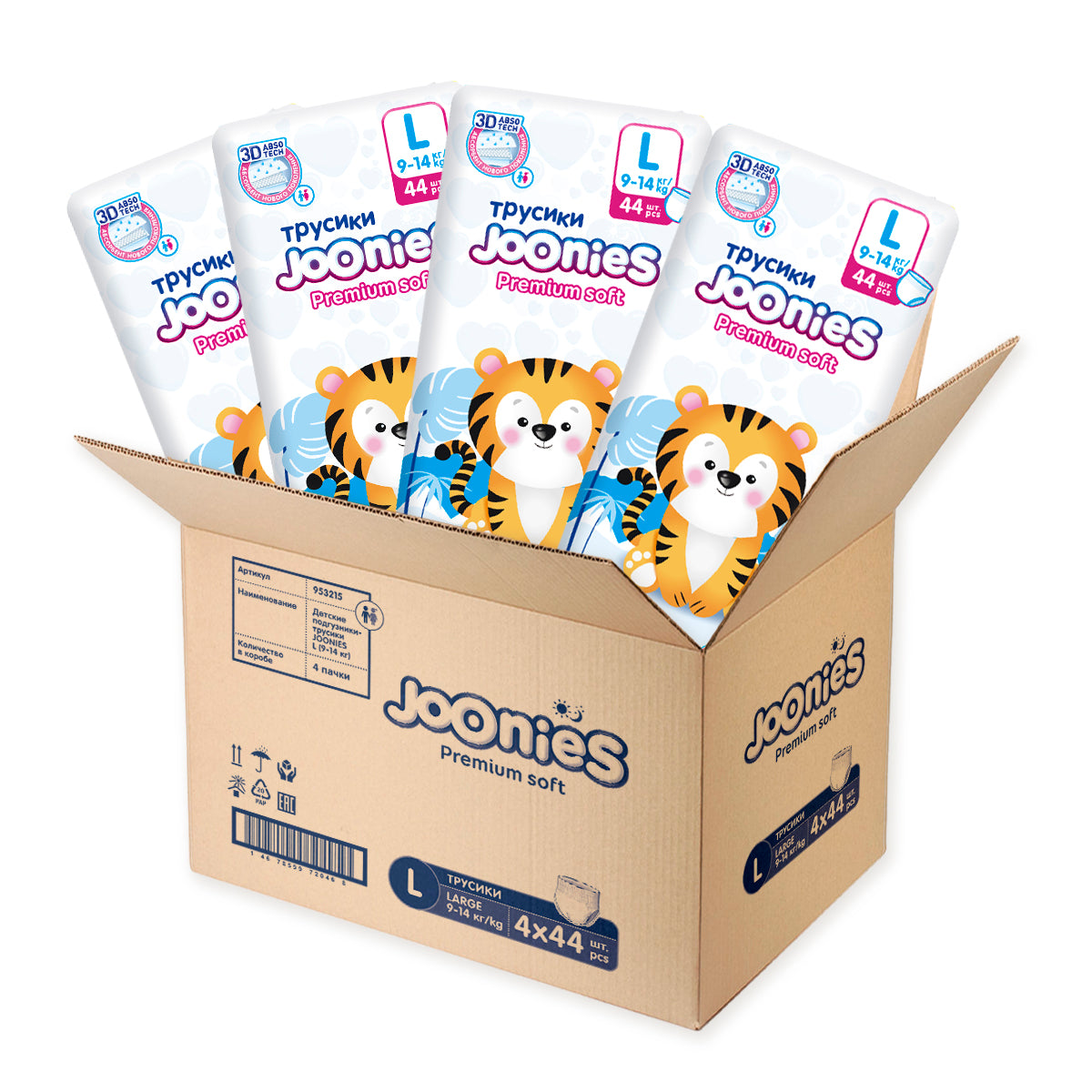 PREMIUM SOFT L 44 шт.  9-14 KG подгузники - трусики размер 4, короб- 4 уп. 30 лар за уп.