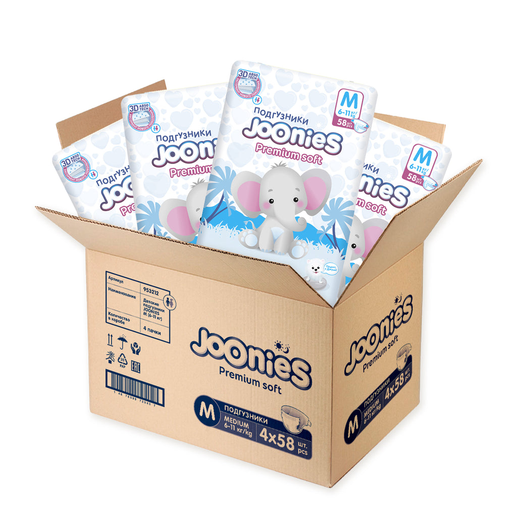PREMIUM SOFT M 58 шт. 6-11 KG подгузники размер 3, короб- 4 уп. 30 лар за уп.